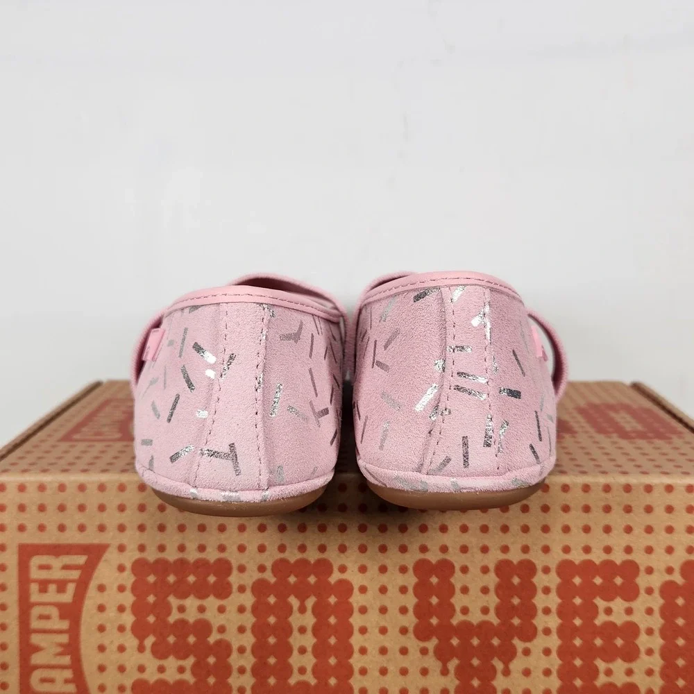 Camper Right Kids Ballet Flat Size 2 Pink Silver Confetti Metallic Suede Shoe